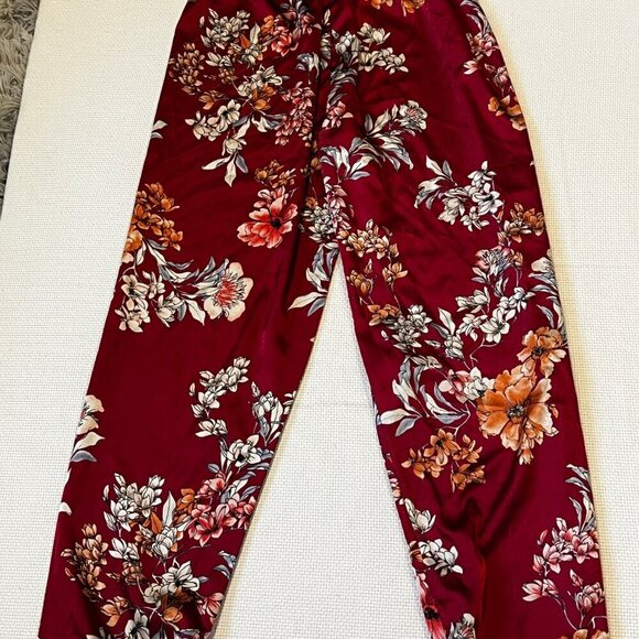Women's‎ Satin Pajamas Set Maroon Romantic Floral Long Sleeve Size Medium (READ) - Picture 5 of 14